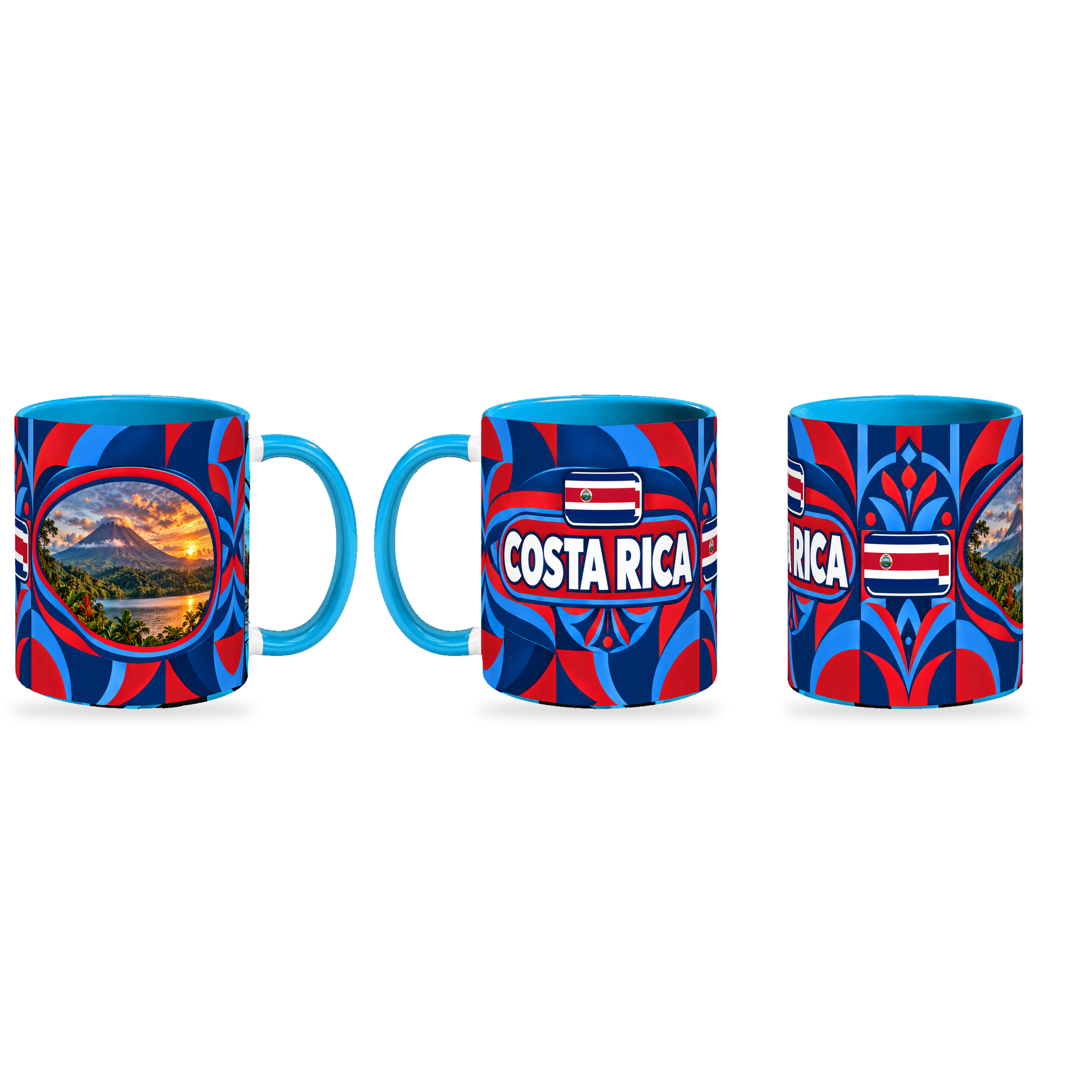 Costa Rica Mug – 320ml — three matching angles together on white with a soft shadow