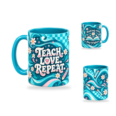 Daily Inspiration Mug – 320ml, Teal ceramic mug, opposite-side of the Teacher’s Day artwork