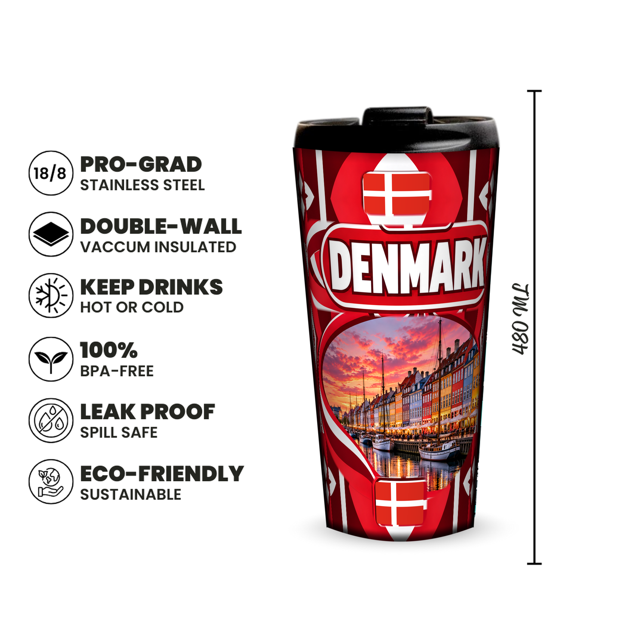 Denmark 480ml insulated tumbler features and size