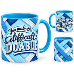 Difference Maker Mug – 320ml, light blue ceramic mug, views of the full-wrap Teacher’s Day design