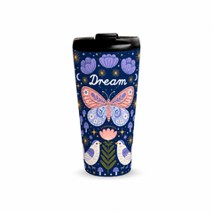 Dream 480ml Tumbler with closed black lid, front view