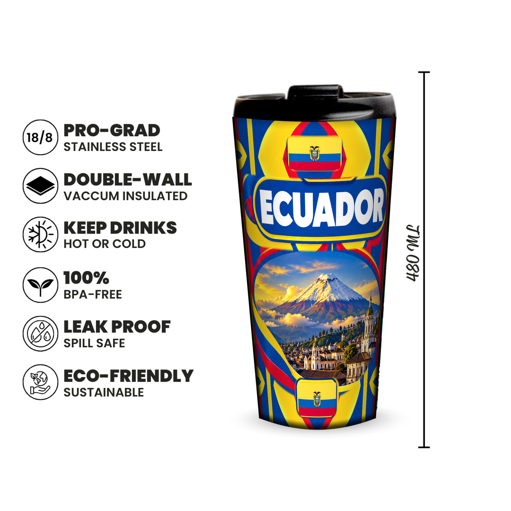 Ecuador 480ml insulated tumbler features and size