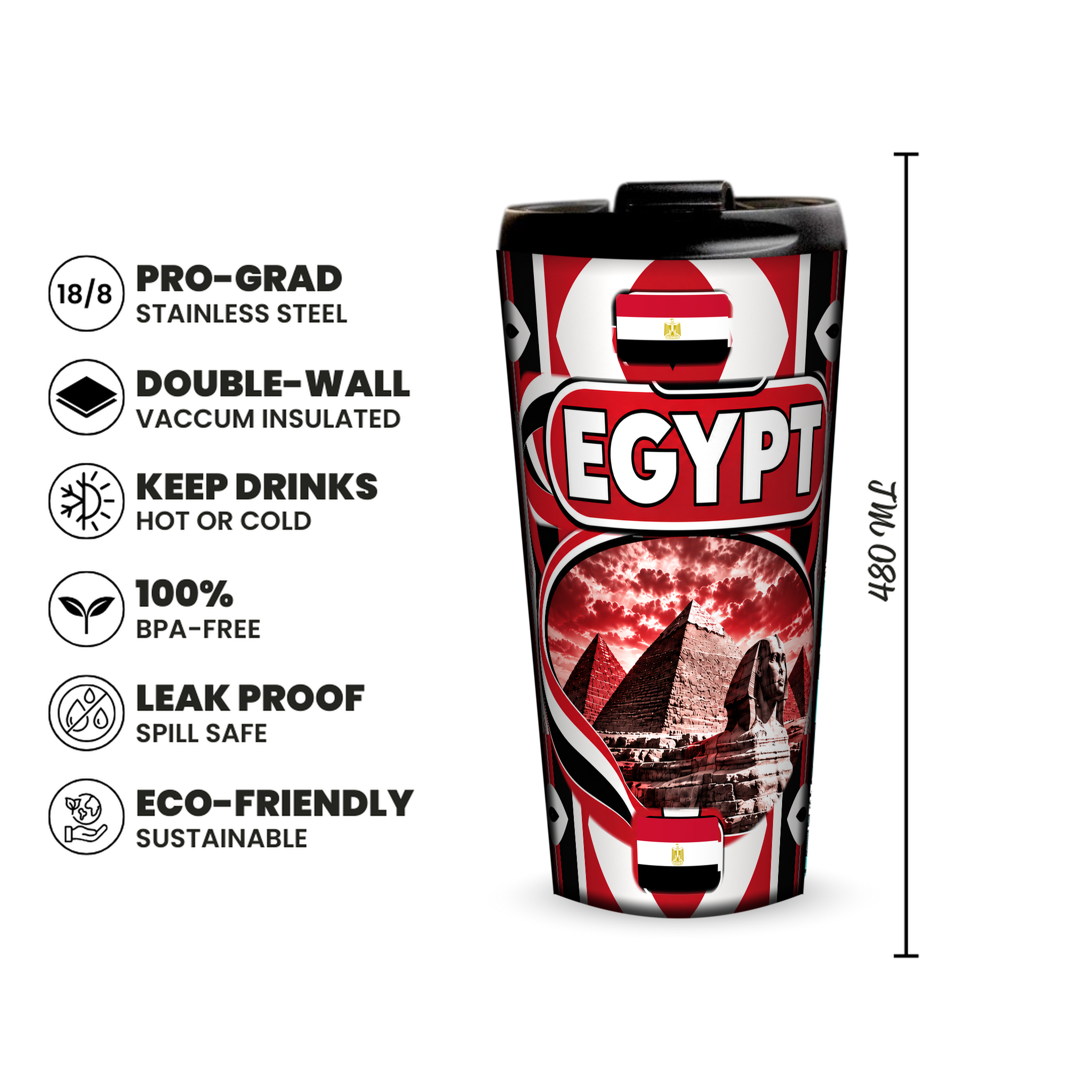 Egypt 480ml insulated tumbler features and size