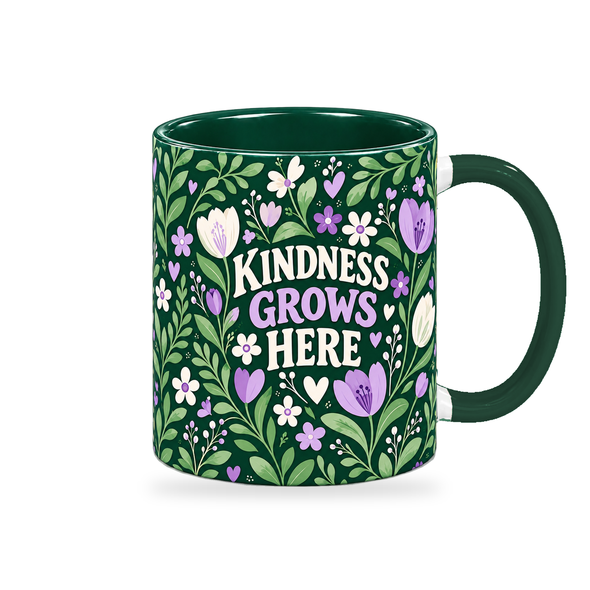 Emerald Folk Tulips Teacher Mug – 320ml — right view on a transparent background