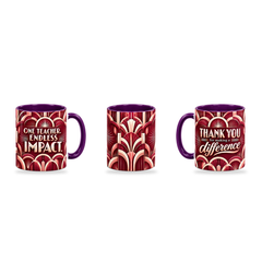 Endless Impact Mug – 320ml, Purple ceramic mug, three-angle overview of the Teacher’s Day artwork