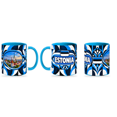 Estonia Mug – 320ml — three matching angles together on a white background with a soft shadow