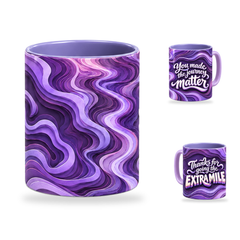 Extra Mile Mug – 320ml, Light Purple ceramic mug, centre-pattern of the Teacher’s Day artwork