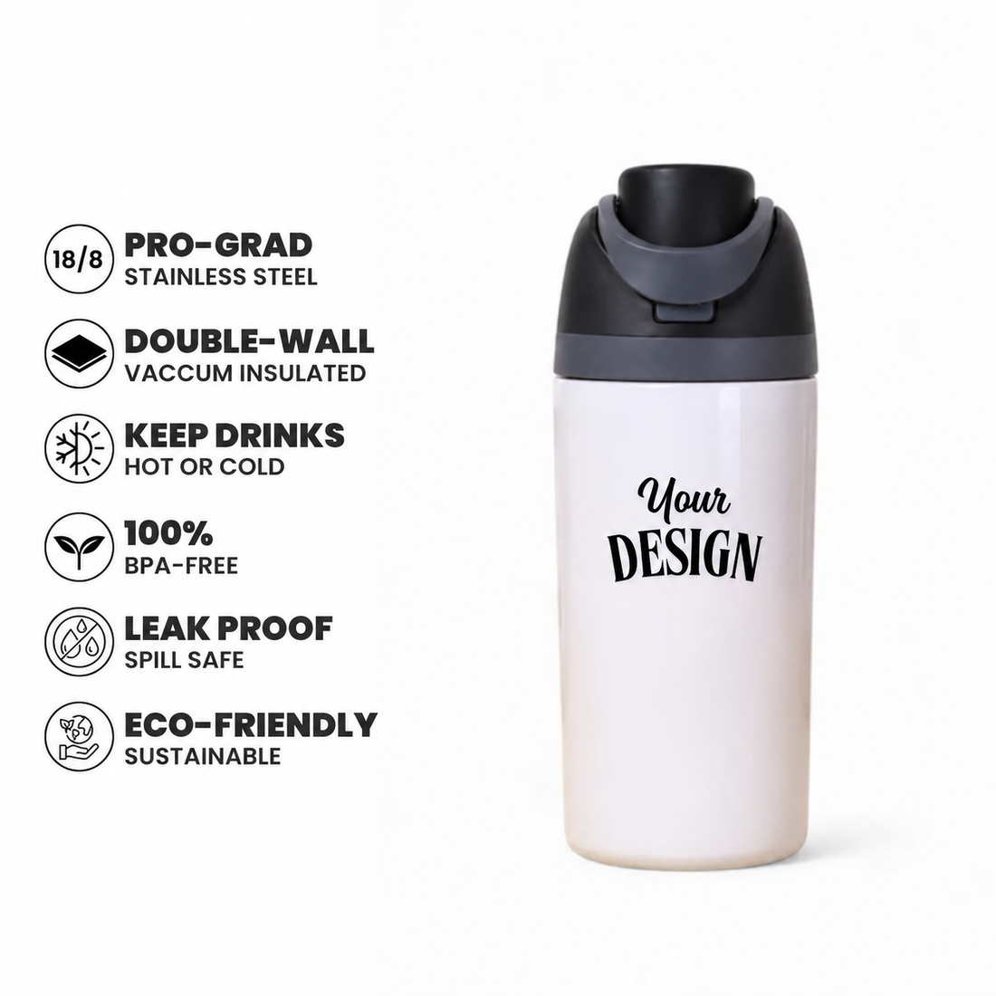 Black | 500ML | Custom FreeSip water bottle - benefits