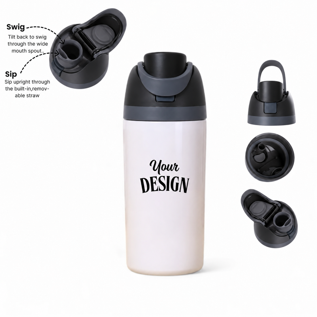 Black | 500ML | Custom FreeSip water bottle - detail