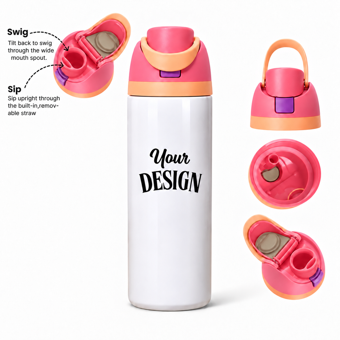Pink-Orange | 720ML | Custom FreeSip water bottle - detail