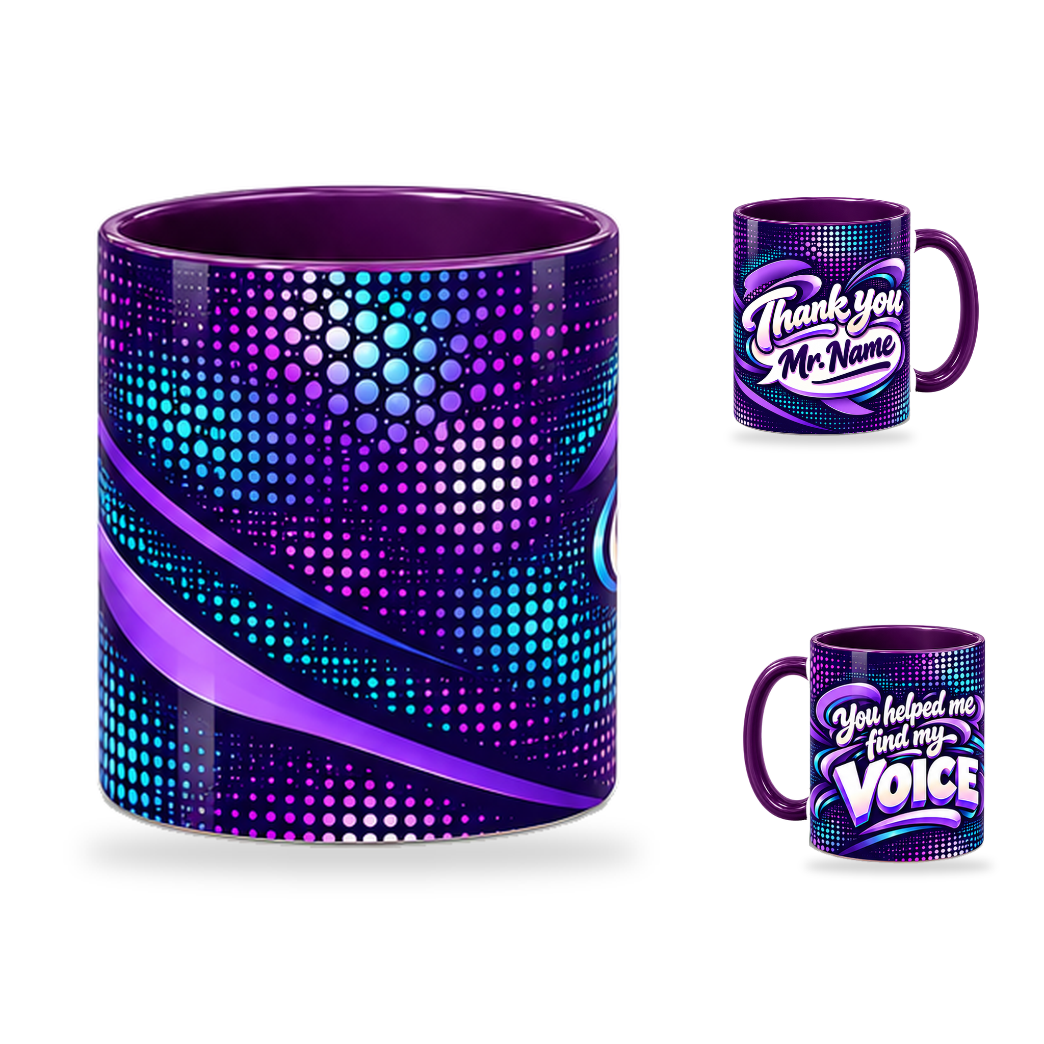 Find Your Voice Mug – 320ml, Purple ceramic mug, centre-pattern of the Teacher’s Day artwork