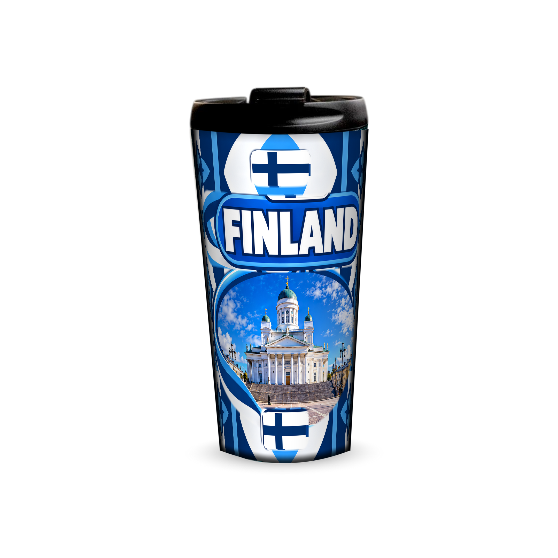Finland 480ml tumbler front view with country design