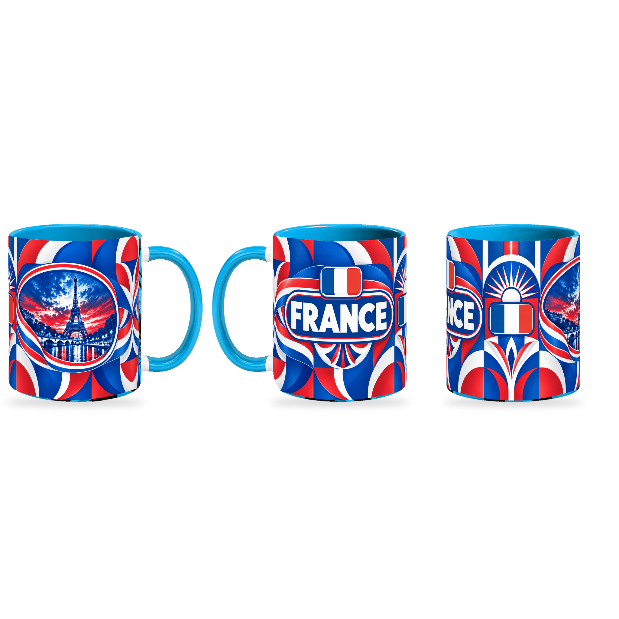 France Mug – 320ml — right, left and front views together on a transparent background