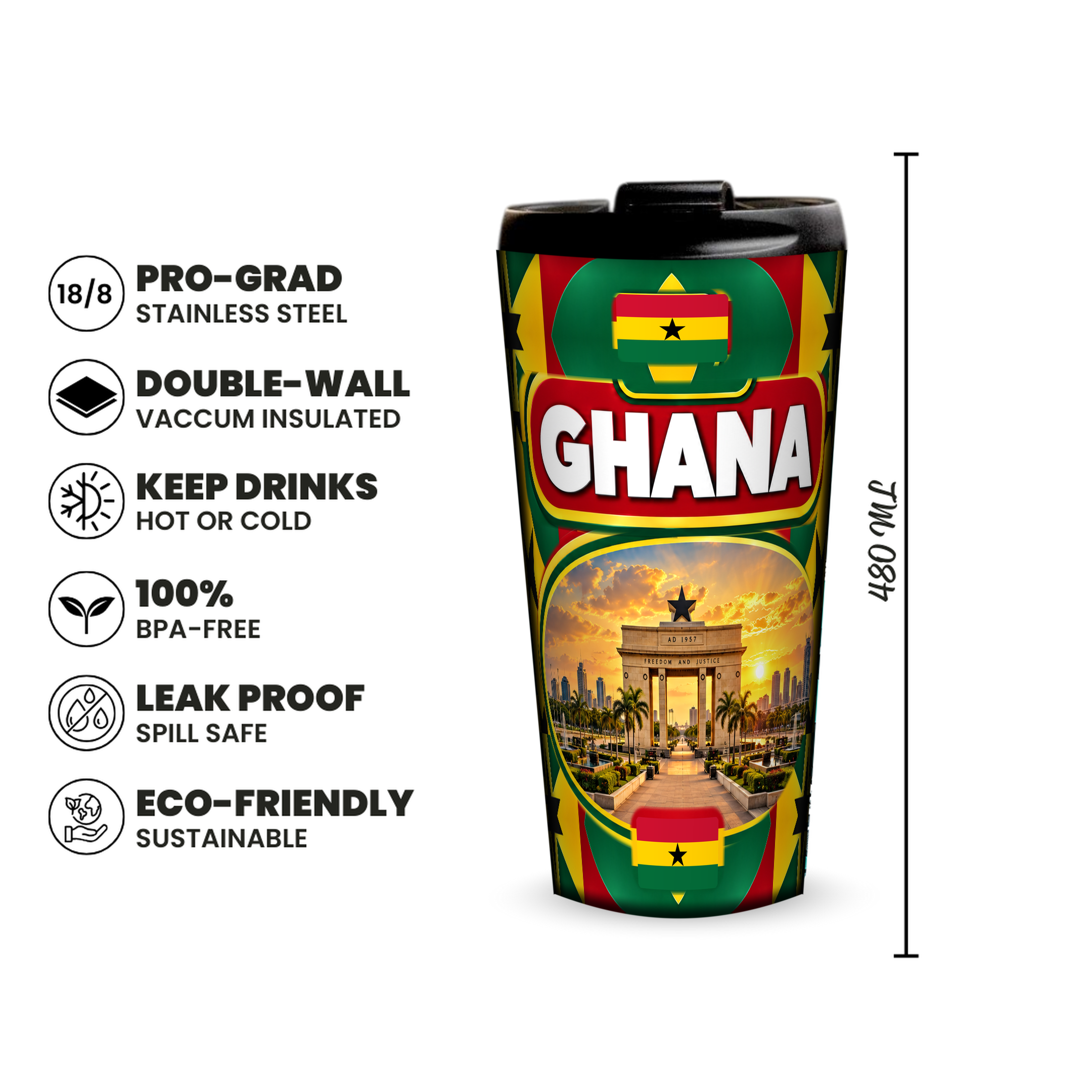Ghana 480ml insulated tumbler features and size