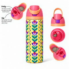 Golden Violet Free Sip Bottle 720ML with Pink-Orange lid - sip and swig lid details