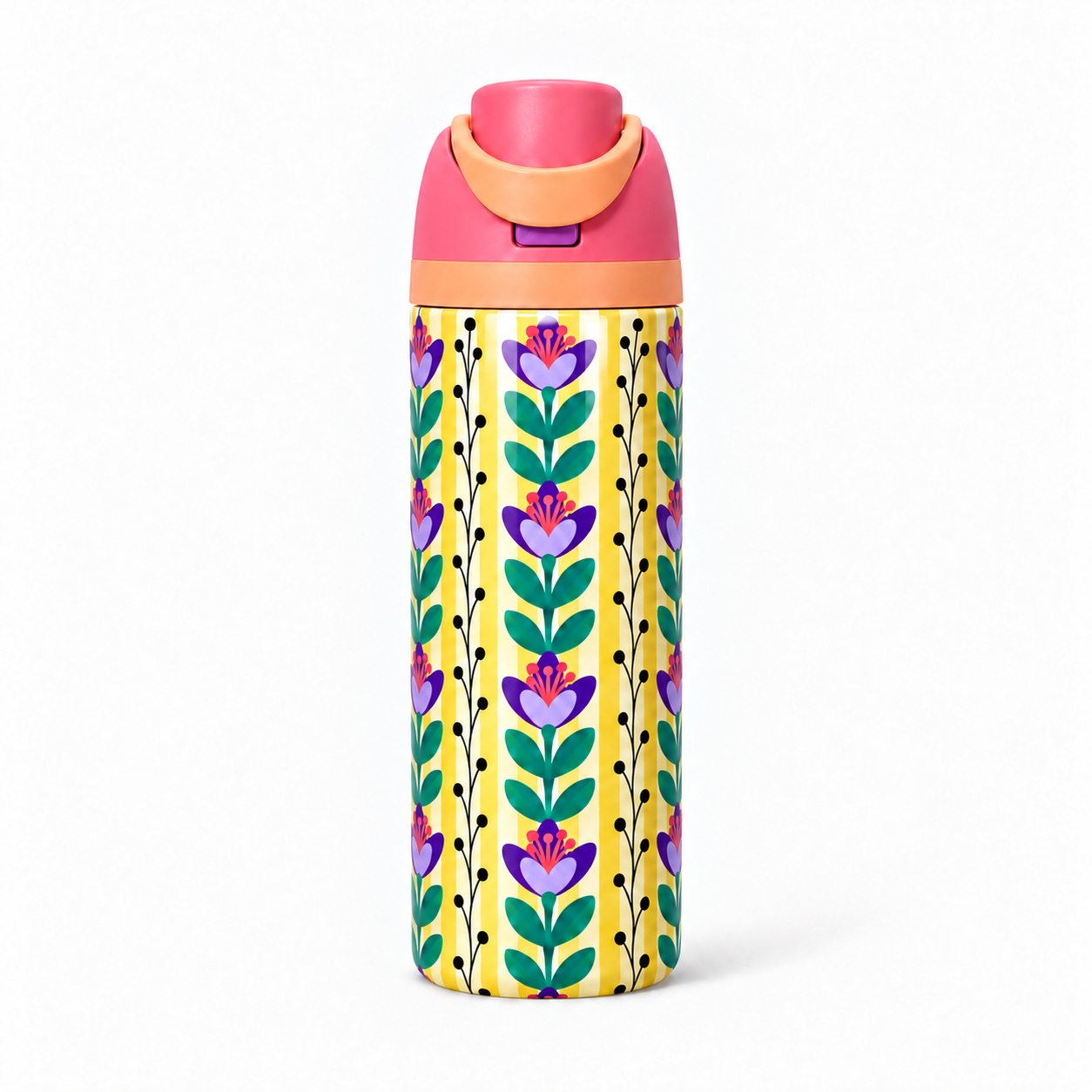 Golden Violet Free Sip Bottle 720ML with Pink-Orange lid - full wrap bottle