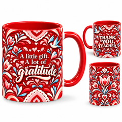 Grateful Hearts Mug – 320ml, red ceramic mug, views of the full-wrap Teacher’s Day design