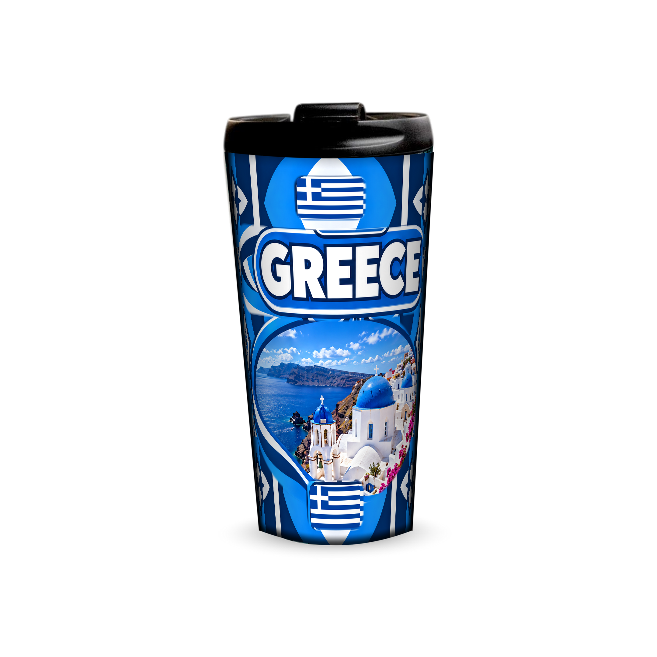 Greece 480ml tumbler front view with country design