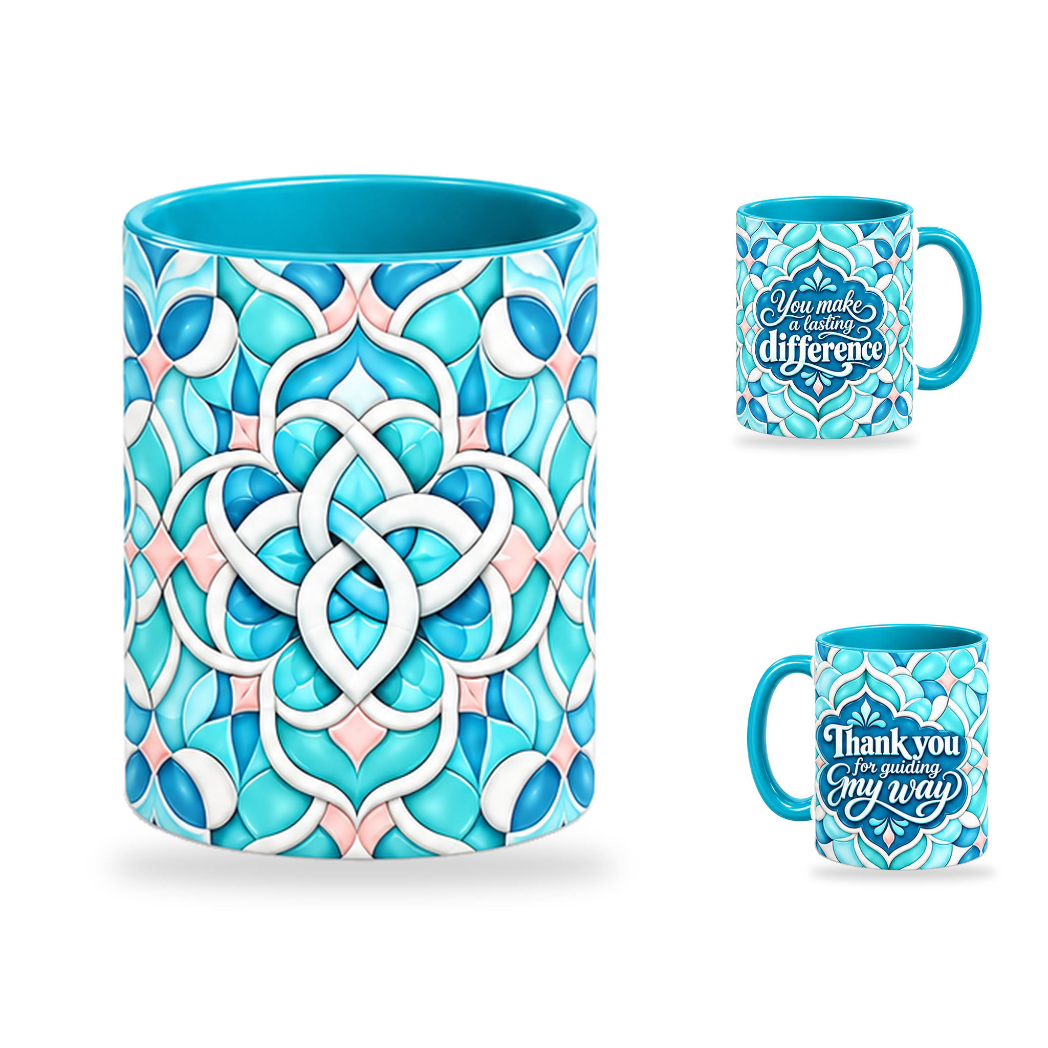 Guiding Light Mug – 320ml, Teal ceramic mug, centre-pattern of the Teacher’s Day artwork