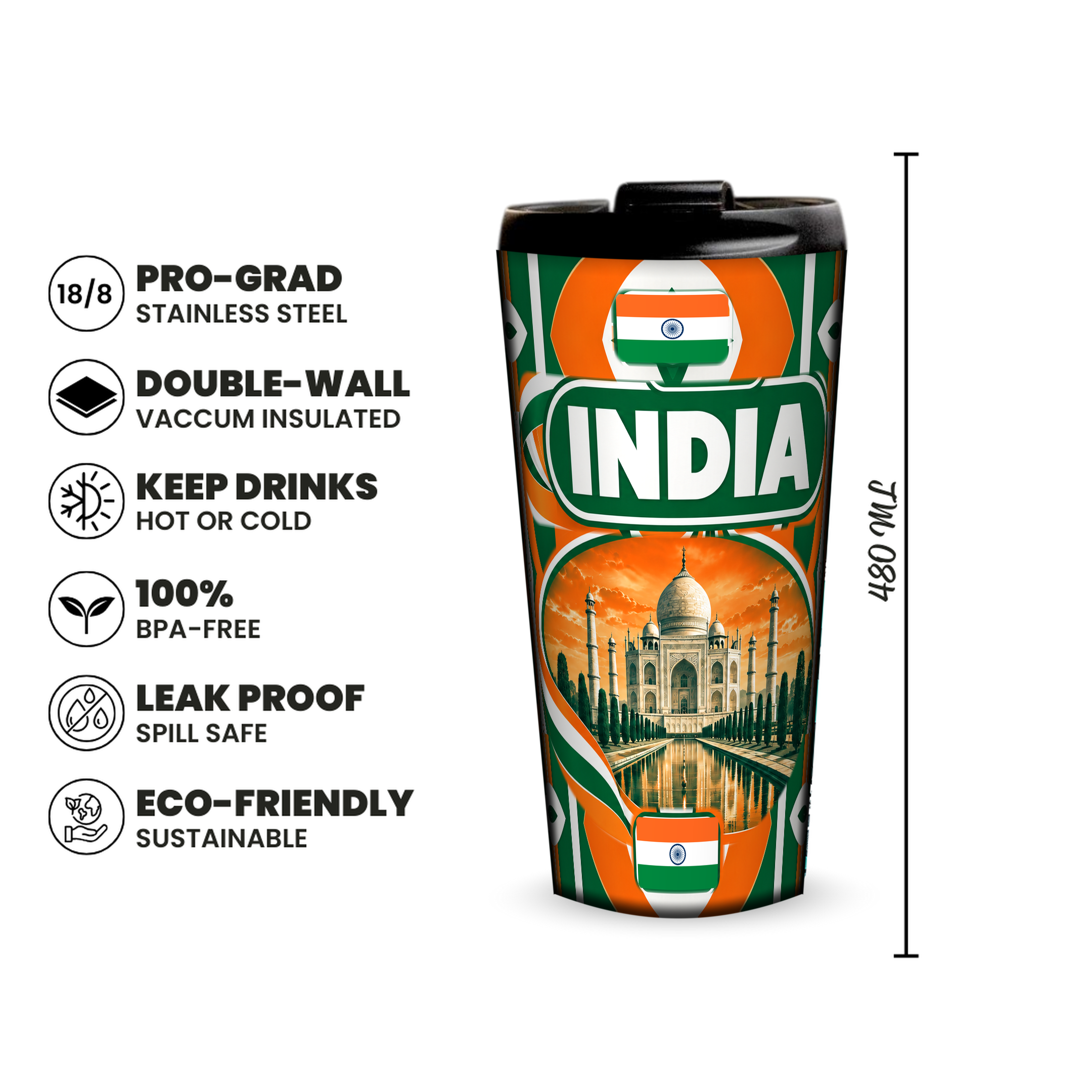 India 480ml insulated tumbler features and size