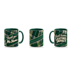 Lasting Impact Mug – 320ml, Dark Green ceramic mug, three-angle overview of the Teacher’s Day artwork