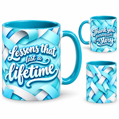 Lasting Lessons Mug – 320ml, teal ceramic mug, views of the full-wrap Teacher’s Day design