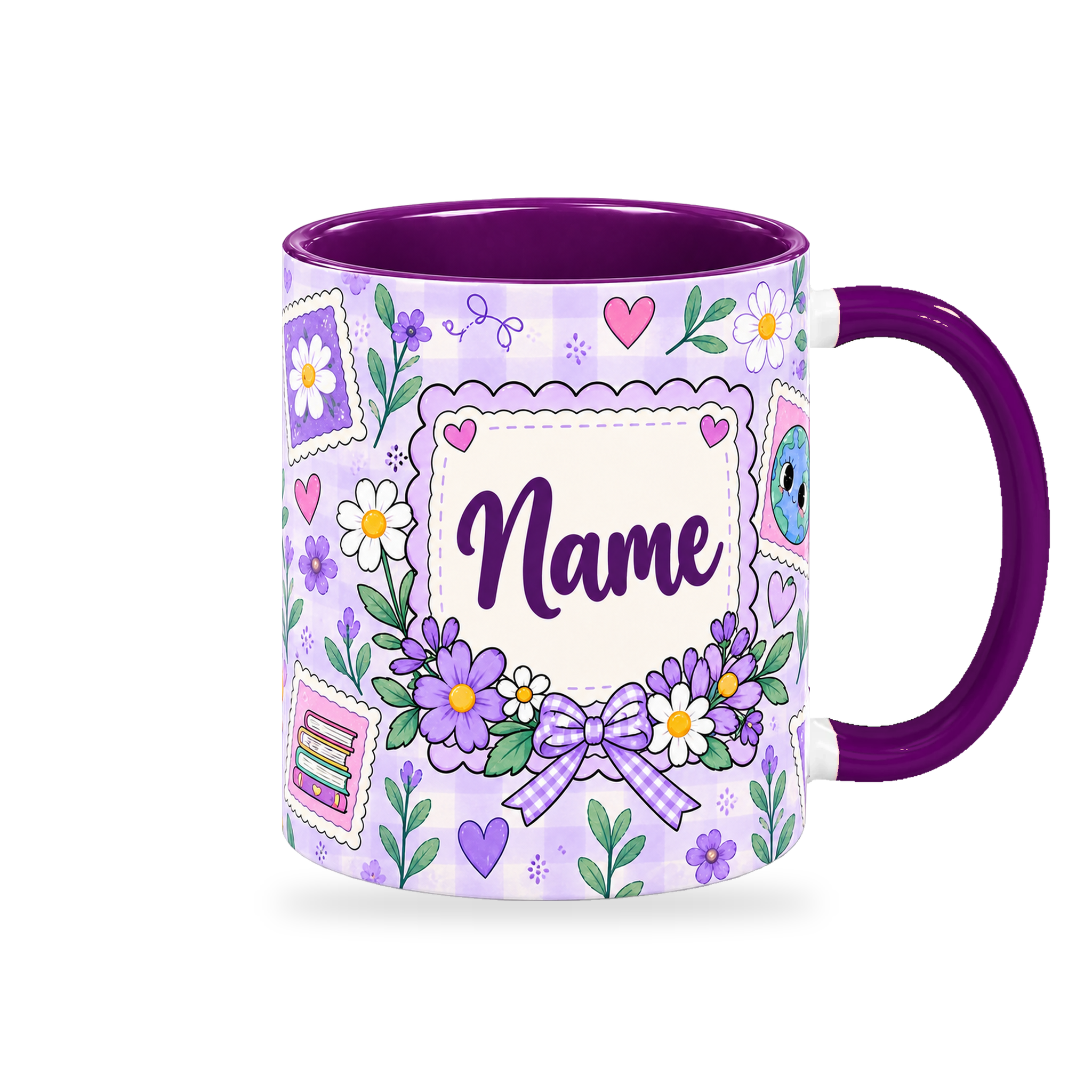 Lavender Postage Teacher Mug – 320ml — right view on a transparent background