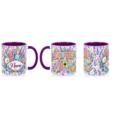 Lavender Seed Garden Teacher Mug – 320ml — right, left and front views together on a transparent background