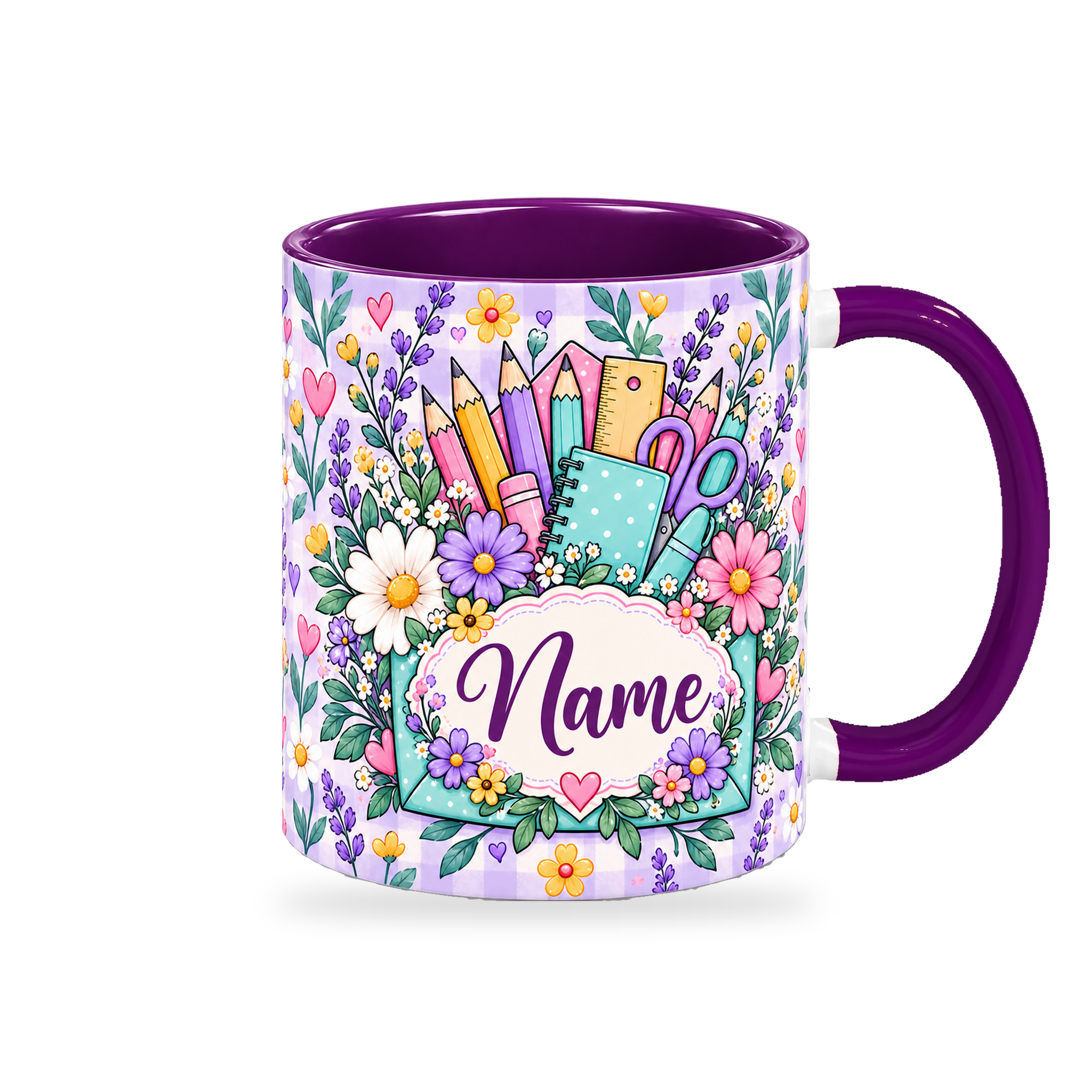Lavender Seed Garden Teacher Mug – 320ml — right view on a transparent background