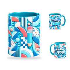 Learning Is Fun Mug – 320ml, Teal ceramic mug, centre-pattern of the Teacher’s Day artwork