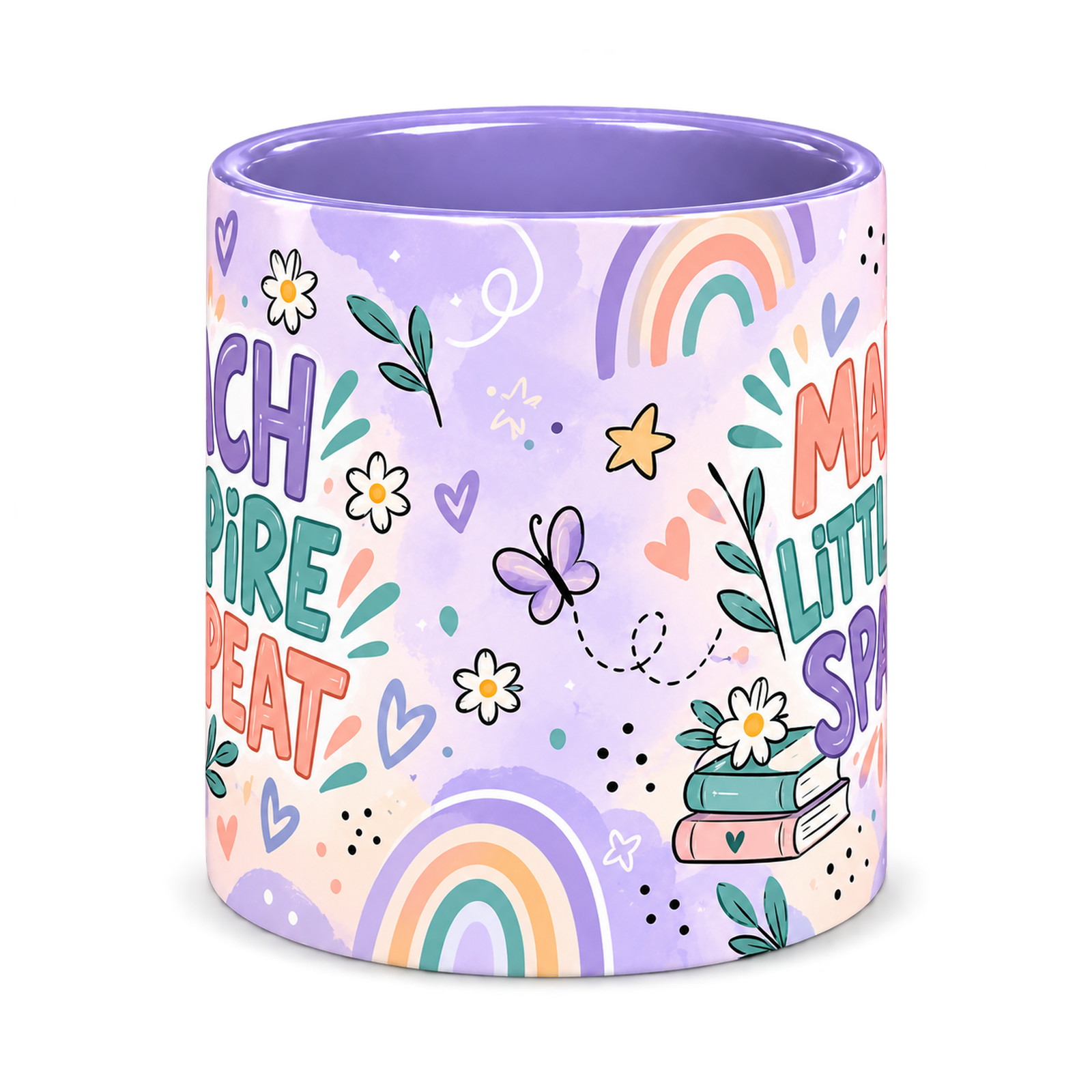 Lilac Classroom Confetti Teacher Mug, light purple – centre view of the full-wrap pattern