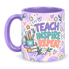 Lilac Classroom Confetti Teacher Mug, light purple – handle on the left, TEACH INSPIRE REPEAT