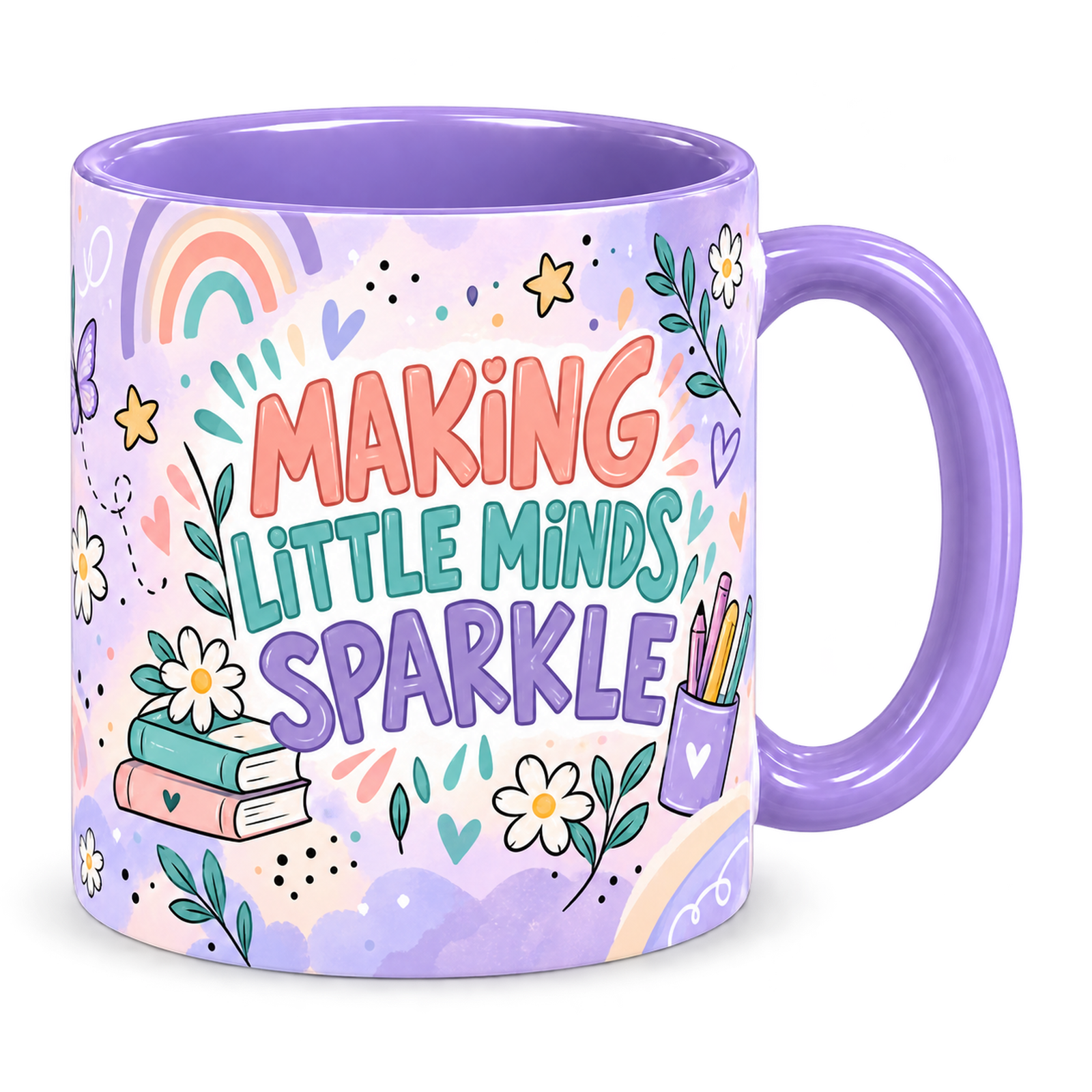 Lilac Classroom Confetti Teacher Mug, light purple – handle on the right, MAKING LITTLE MINDS SPARKLE