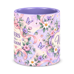 Lilac Ribbon Garden Teacher Mug, light purple – centre view of the full-wrap pattern