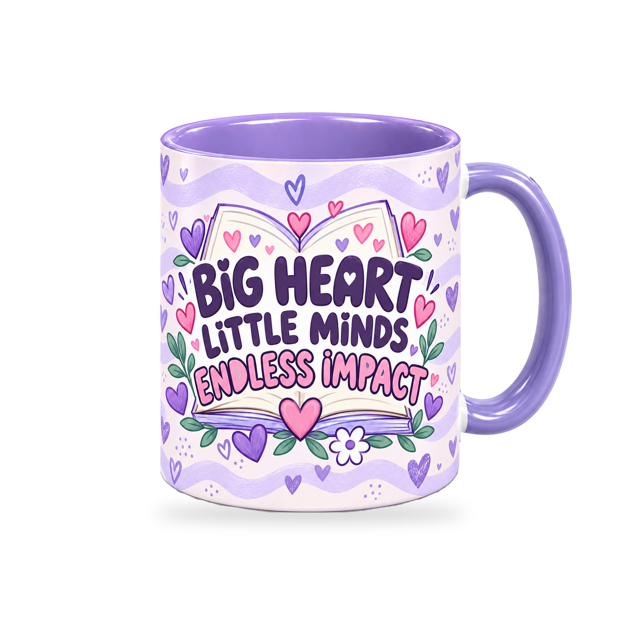 Lilac Tiny Hearts Teacher Mug – 320ml — right view on a transparent background