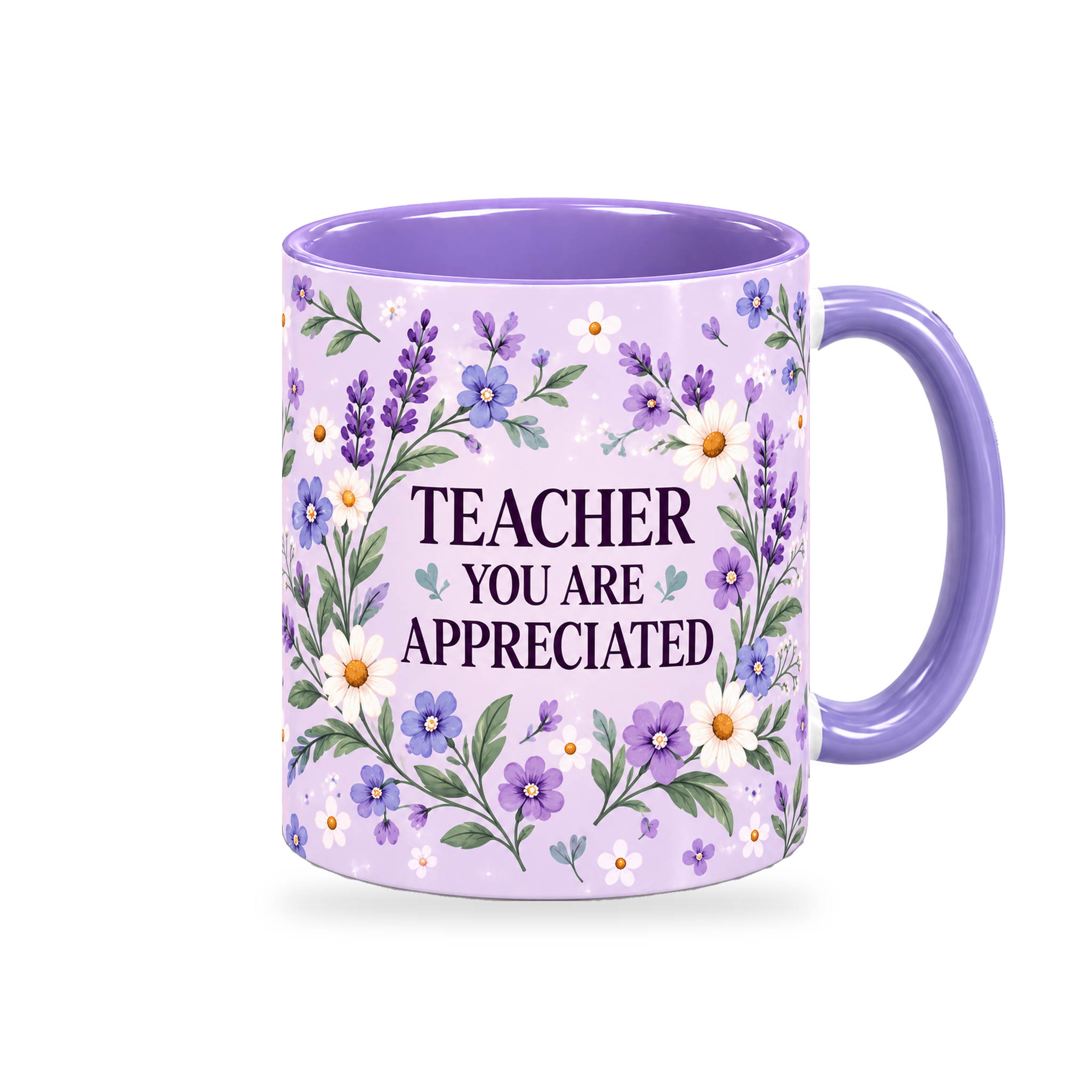 Lilac Wildflower Meadow Teacher Mug – 320ml — right view on a transparent background