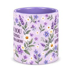 Lilac Wildflower Meadow Teacher Mug, light purple – centre view of the full-wrap pattern