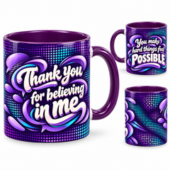 Making Things Possible Mug – 320ml, purple ceramic mug, views of the full-wrap Teacher’s Day design