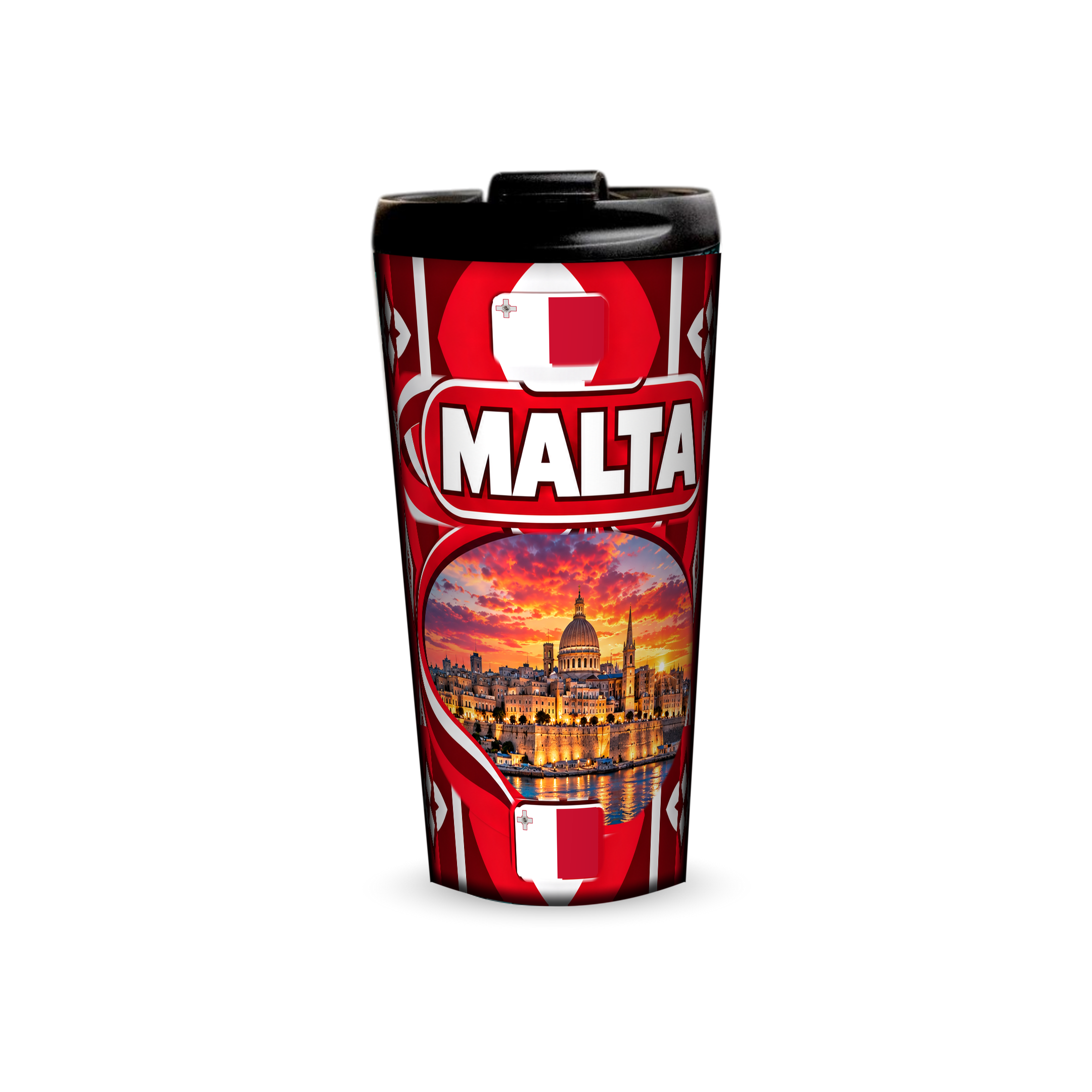 Malta 480ml tumbler front view with country design