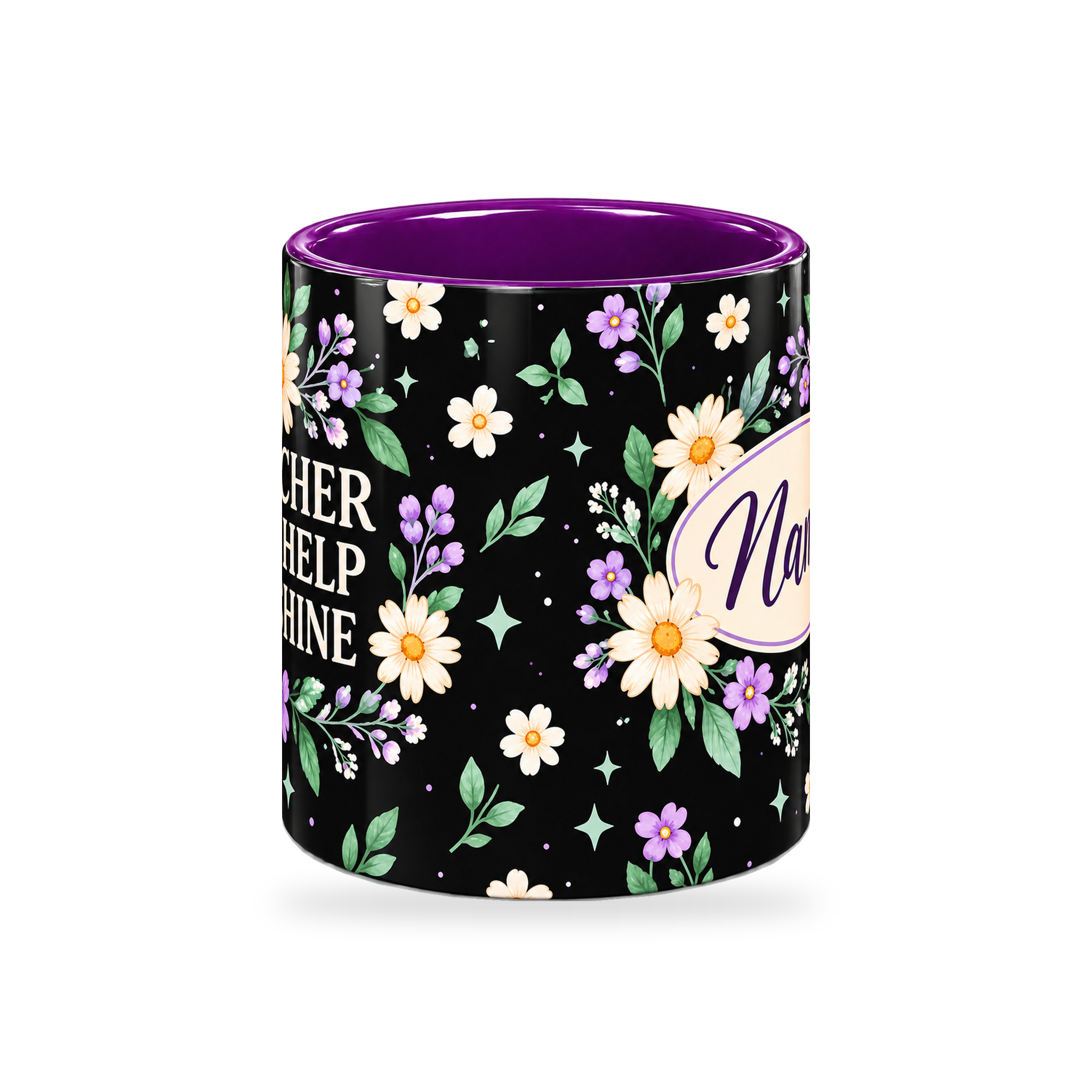 Midnight Daisy Teacher Mug – 320ml — center view on a transparent background