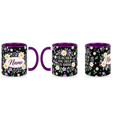 Midnight Daisy Teacher Mug – 320ml — right, left and centre views together on a transparent background