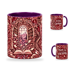 New Worlds Mug – 320ml, Purple ceramic mug, centre-pattern of the Teacher’s Day artwork