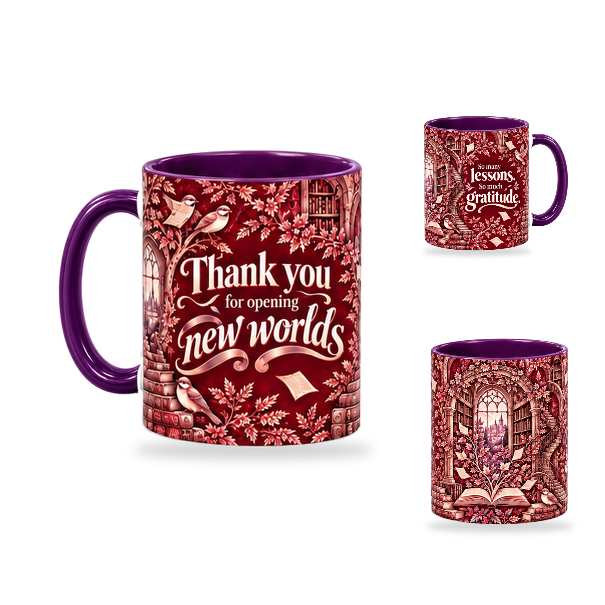 New Worlds Mug – 320ml, Purple ceramic mug, opposite-side of the Teacher’s Day artwork