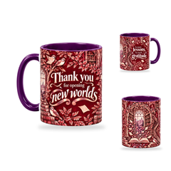 New Worlds Mug – 320ml, Purple ceramic mug, opposite-side of the Teacher’s Day artwork