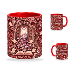 New Worlds Mug – 320ml, Red ceramic mug, centre-pattern of the Teacher’s Day artwork