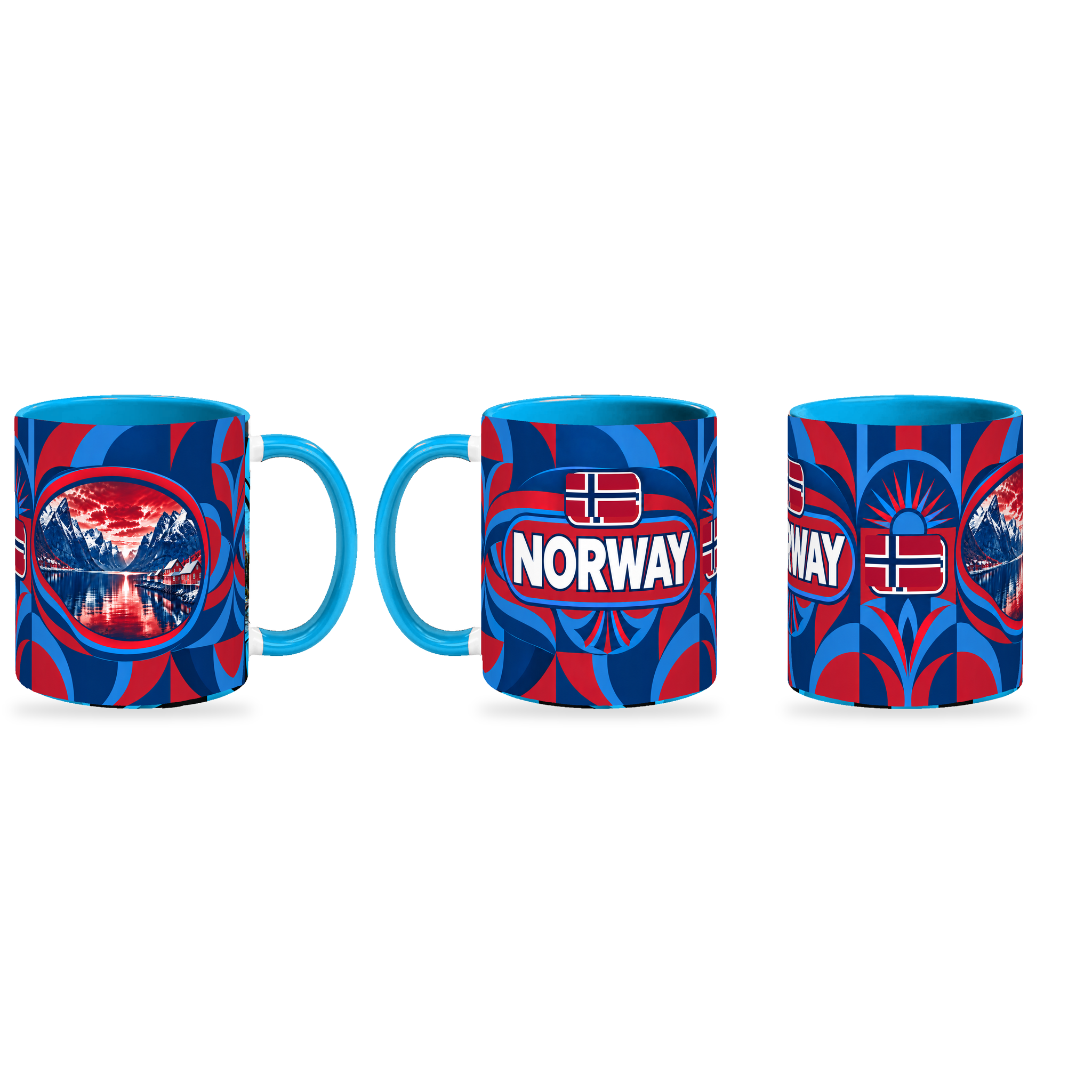 Norway Mug – 320ml — three matching angles together on white with a soft shadow