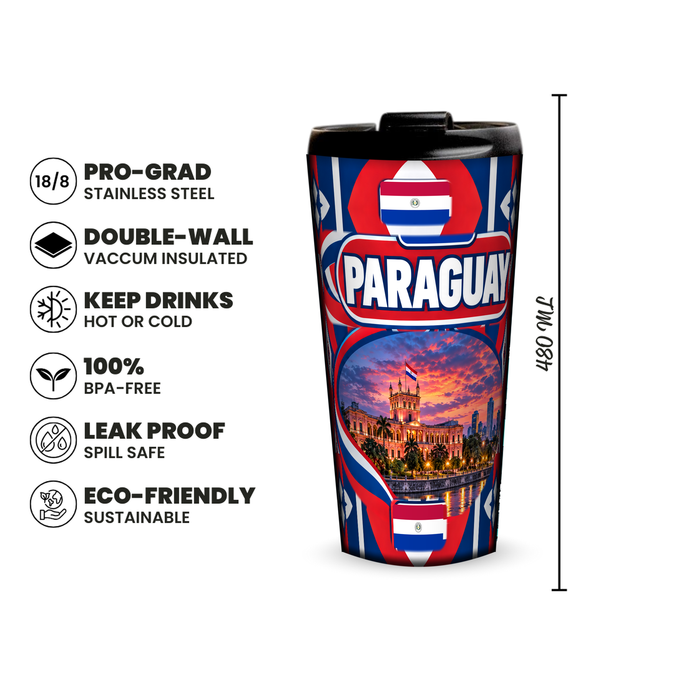 Paraguay 480ml insulated tumbler features and size