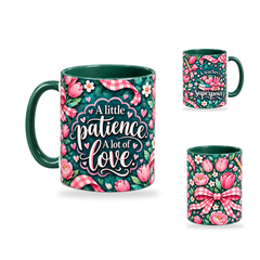 Patient Hearts Mug – 320ml, Dark Green ceramic mug, opposite-side of the Teacher’s Day artwork