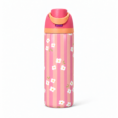 Peach Daisy Free Sip Bottle 720ML with Pink-Orange lid - full wrap bottle