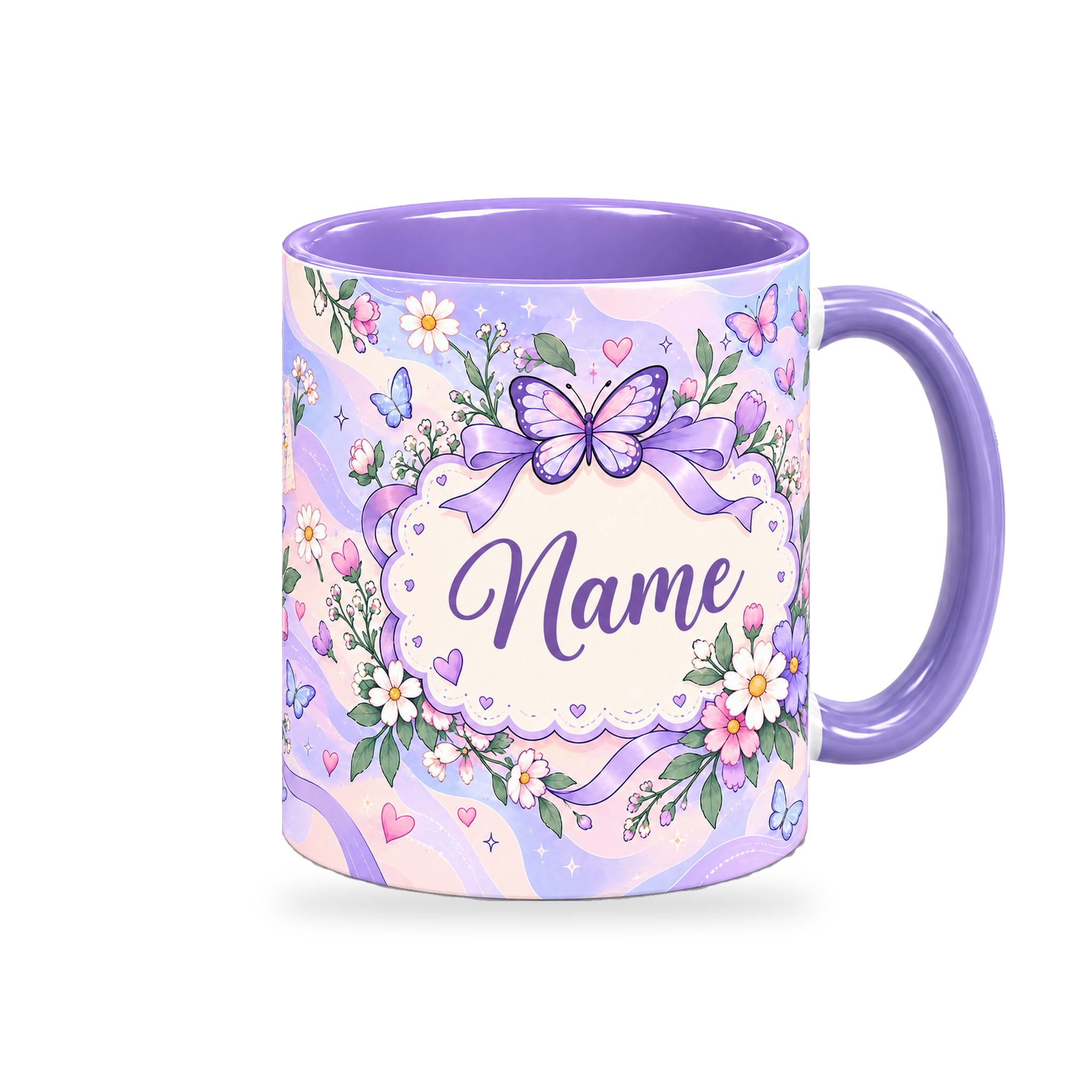 Periwinkle Butterfly Notes Teacher Mug – 320ml — right view on a transparent background
